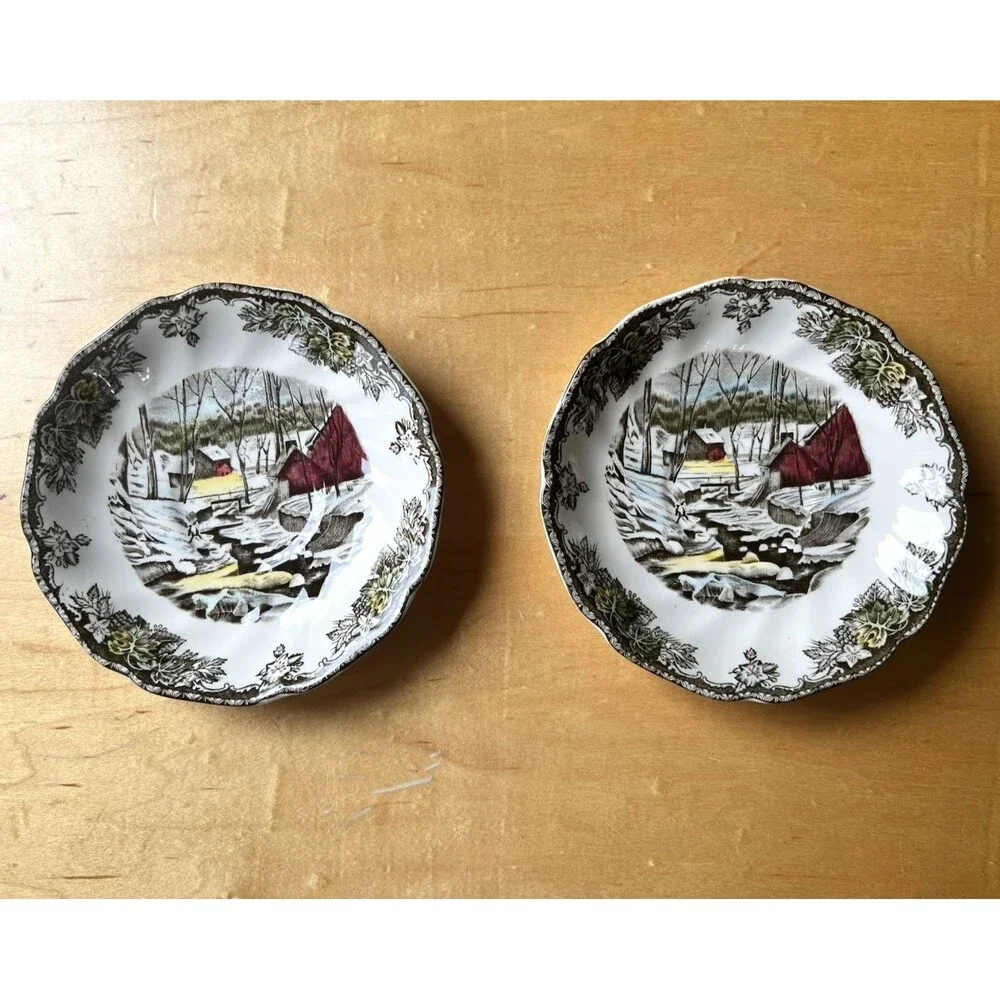2 The Ice House The Friendly Village Johnson Brothers Teacup Saucer - 5  1/2